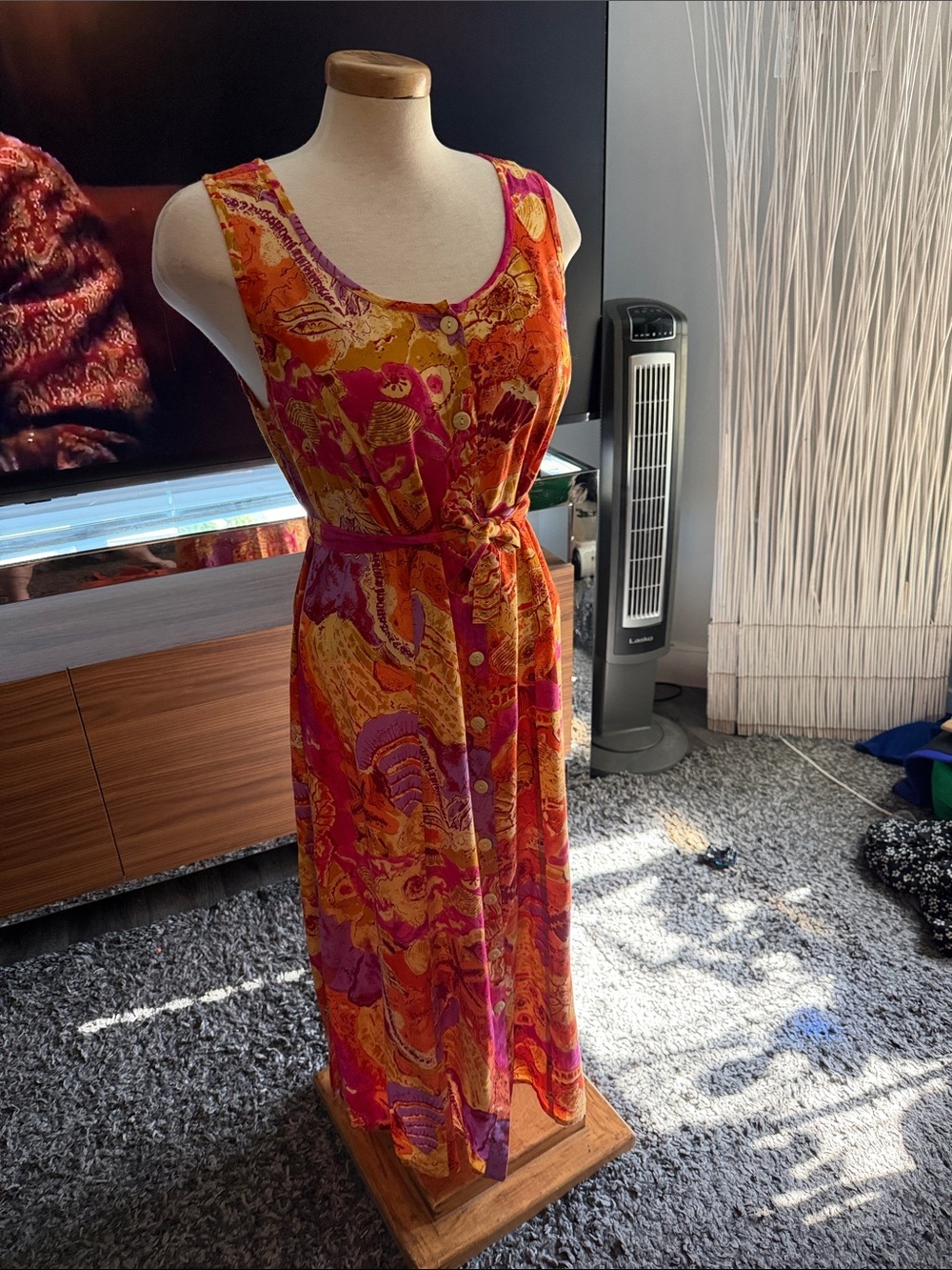 Vintage 90’s Sleeveless Maxi Dress in Fuchsia & Orange Floral Print - Picture 3 of 10